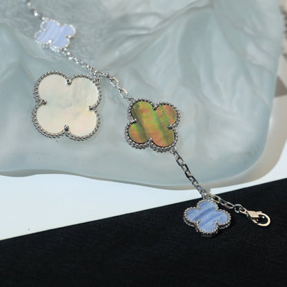 [✨ROSE✨]CLOVER BRACELET 5 MOTIFS MOP CHALCEDONY SILVER