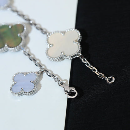 [✨ROSE✨]CLOVER BRACELET 5 MOTIFS MOP CHALCEDONY SILVER