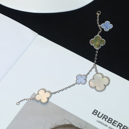 [✨ROSE✨]CLOVER BRACELET 5 MOTIFS MOP CHALCEDONY SILVER