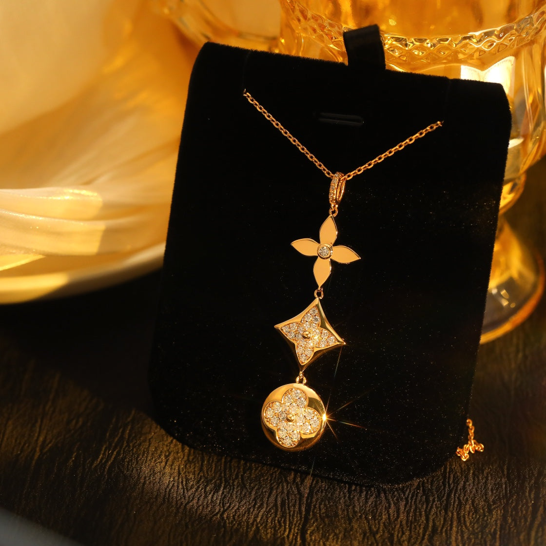[✨ROSE✨]STAR AND SUN DIAMOND PINK GOLD NECKLACE