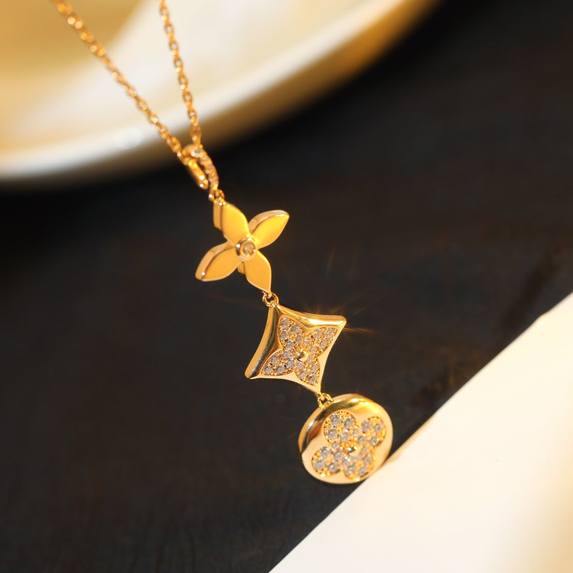 [✨ROSE✨]STAR AND SUN DIAMOND PINK GOLD NECKLACE