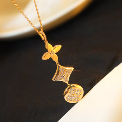[✨ROSE✨]STAR AND SUN DIAMOND PINK GOLD NECKLACE