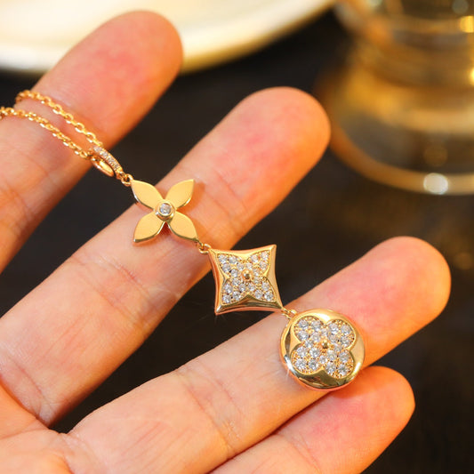 [✨ROSE✨]STAR AND SUN DIAMOND PINK GOLD NECKLACE