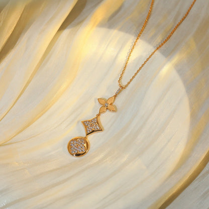 [✨ROSE✨]STAR AND SUN DIAMOND PINK GOLD NECKLACE