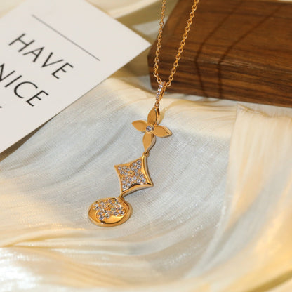 [✨ROSE✨]STAR AND SUN DIAMOND PINK GOLD NECKLACE