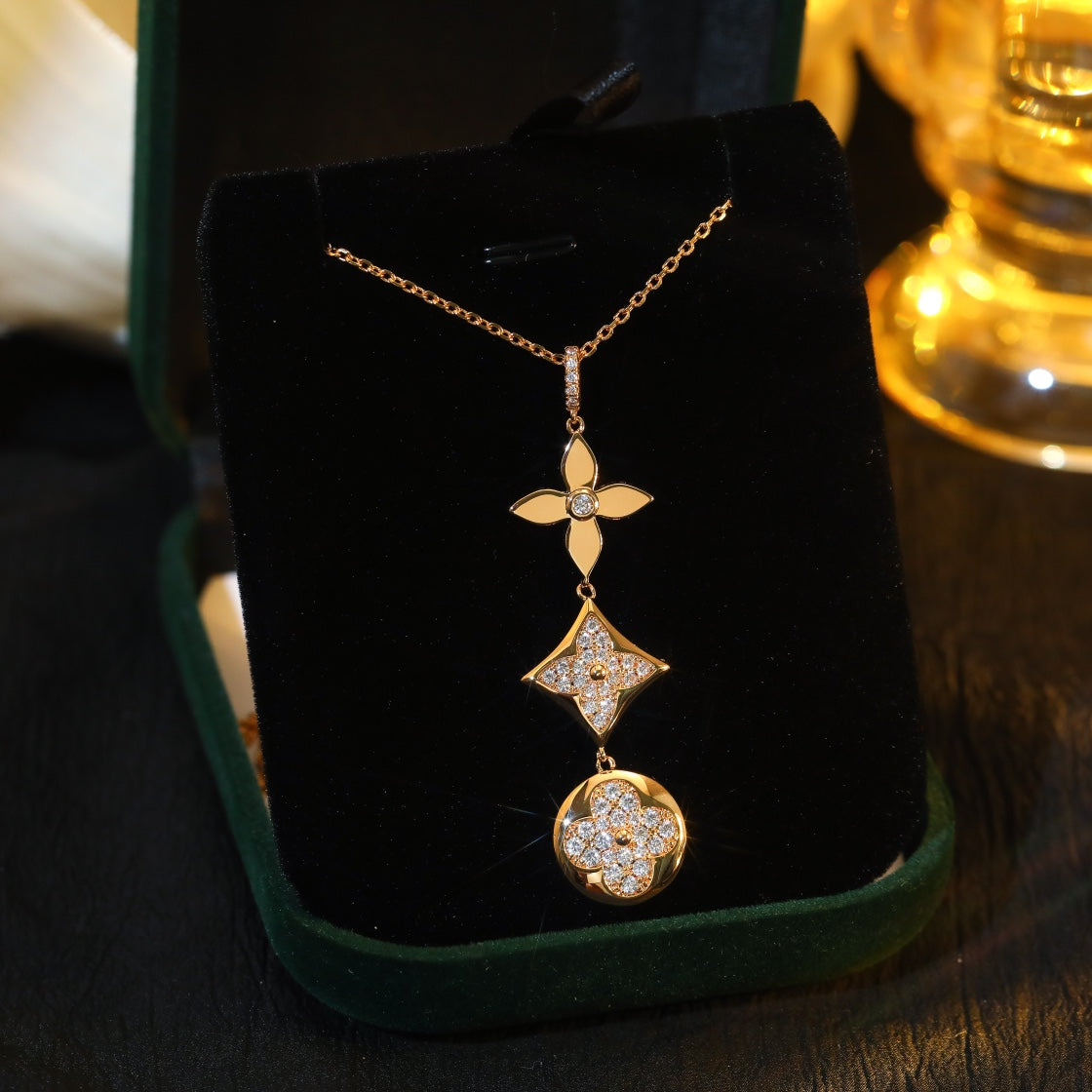 [✨ROSE✨]STAR AND SUN DIAMOND PINK GOLD NECKLACE