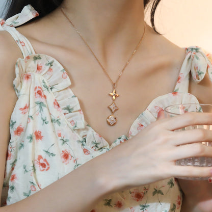 [✨ROSE✨]STAR AND SUN DIAMOND PINK GOLD NECKLACE