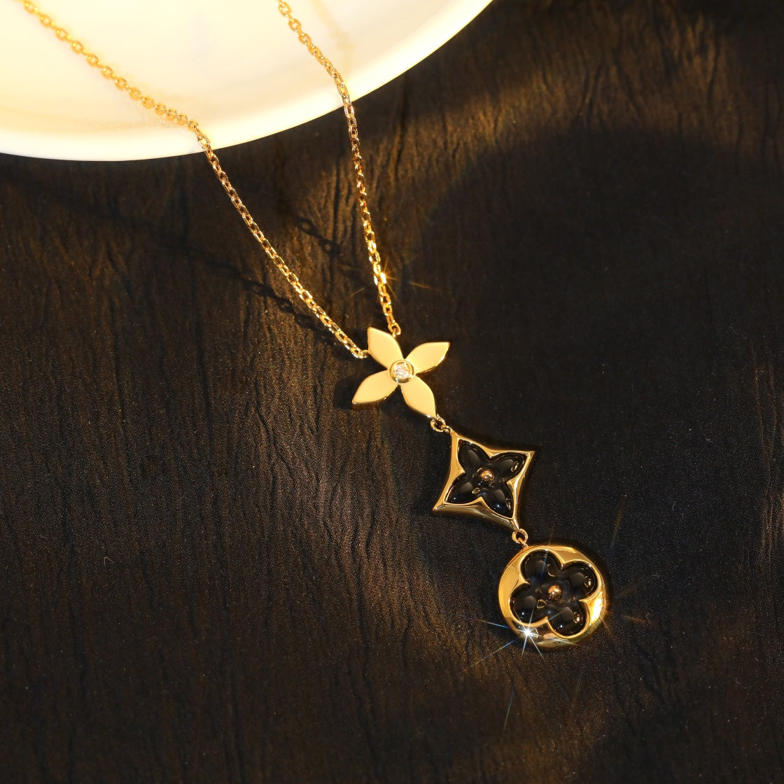 [✨ROSE✨]STAR AND SUN ONYX PINK GOLD NECKLACE