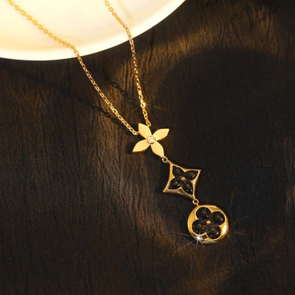 [✨ROSE✨]STAR AND SUN ONYX PINK GOLD NECKLACE