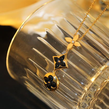 [✨ROSE✨]STAR AND SUN ONYX PINK GOLD NECKLACE