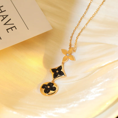 [✨ROSE✨]STAR AND SUN ONYX PINK GOLD NECKLACE