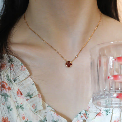 [✨ROSE✨]SUN PEDANT PINK GOLD 1 DIAMOND NECKLACE