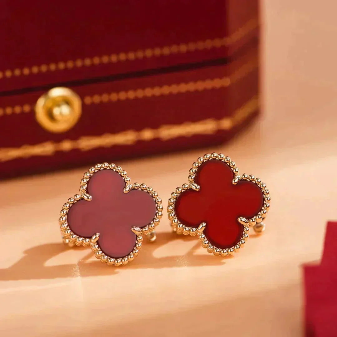 [✨ROSE✨]CLOVER MEDIUM 1 MOTIFS CARNELIAN  EARRINGS