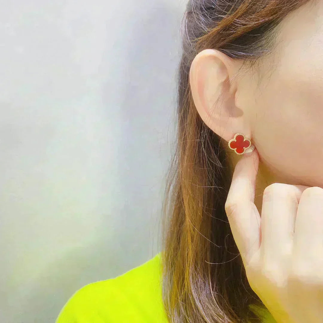 [✨ROSE✨]CLOVER MEDIUM 1 MOTIFS CARNELIAN  EARRINGS