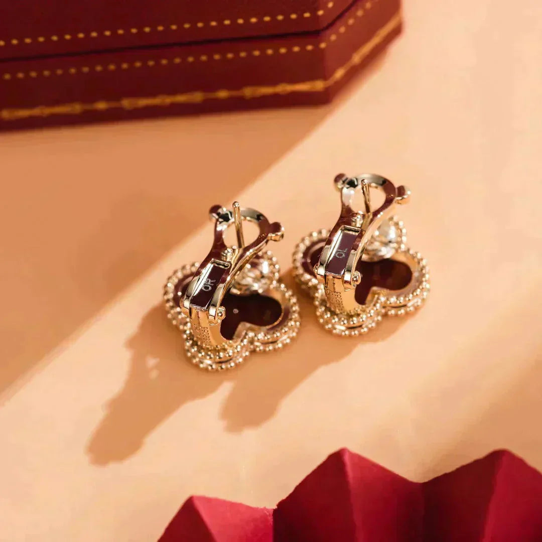 [✨ROSE✨]CLOVER MEDIUM 1 MOTIFS CARNELIAN  EARRINGS
