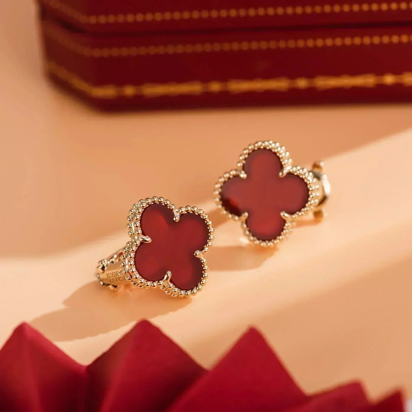 [✨ROSE✨]CLOVER MEDIUM 1 MOTIFS CARNELIAN  EARRINGS