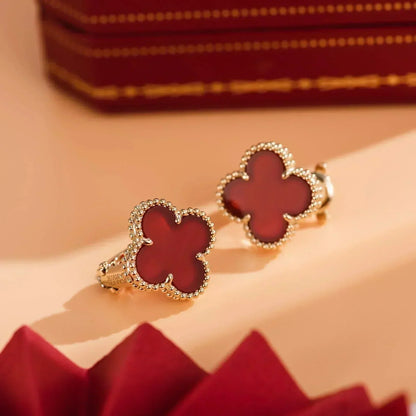 [✨ROSE✨]CLOVER MEDIUM 1 MOTIFS CARNELIAN  EARRINGS