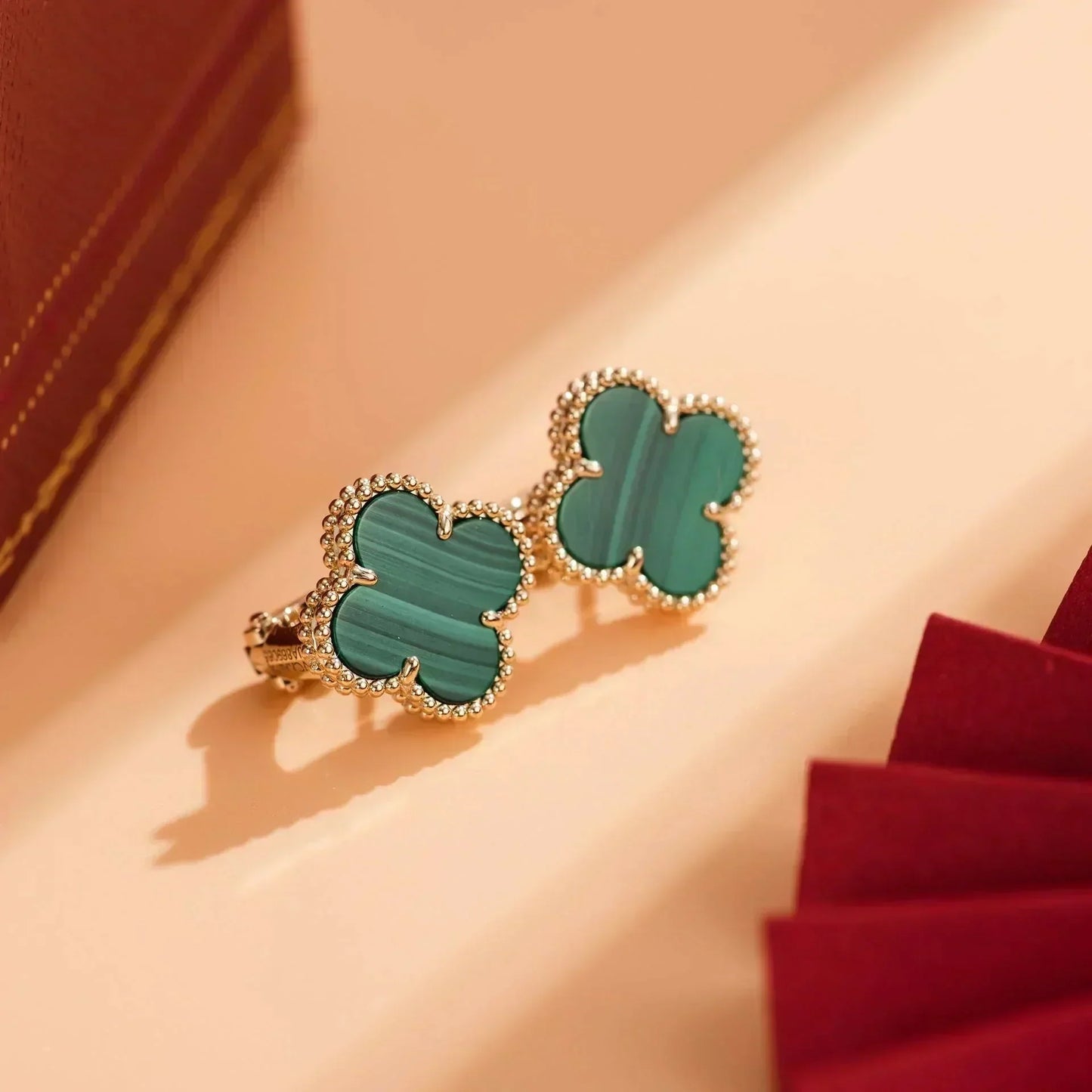 [✨ROSE✨]CLOVER MEDIUM 1 MOTIFS MALACHITE  EARRINGS