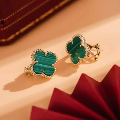 [✨ROSE✨]CLOVER MEDIUM 1 MOTIFS MALACHITE  EARRINGS