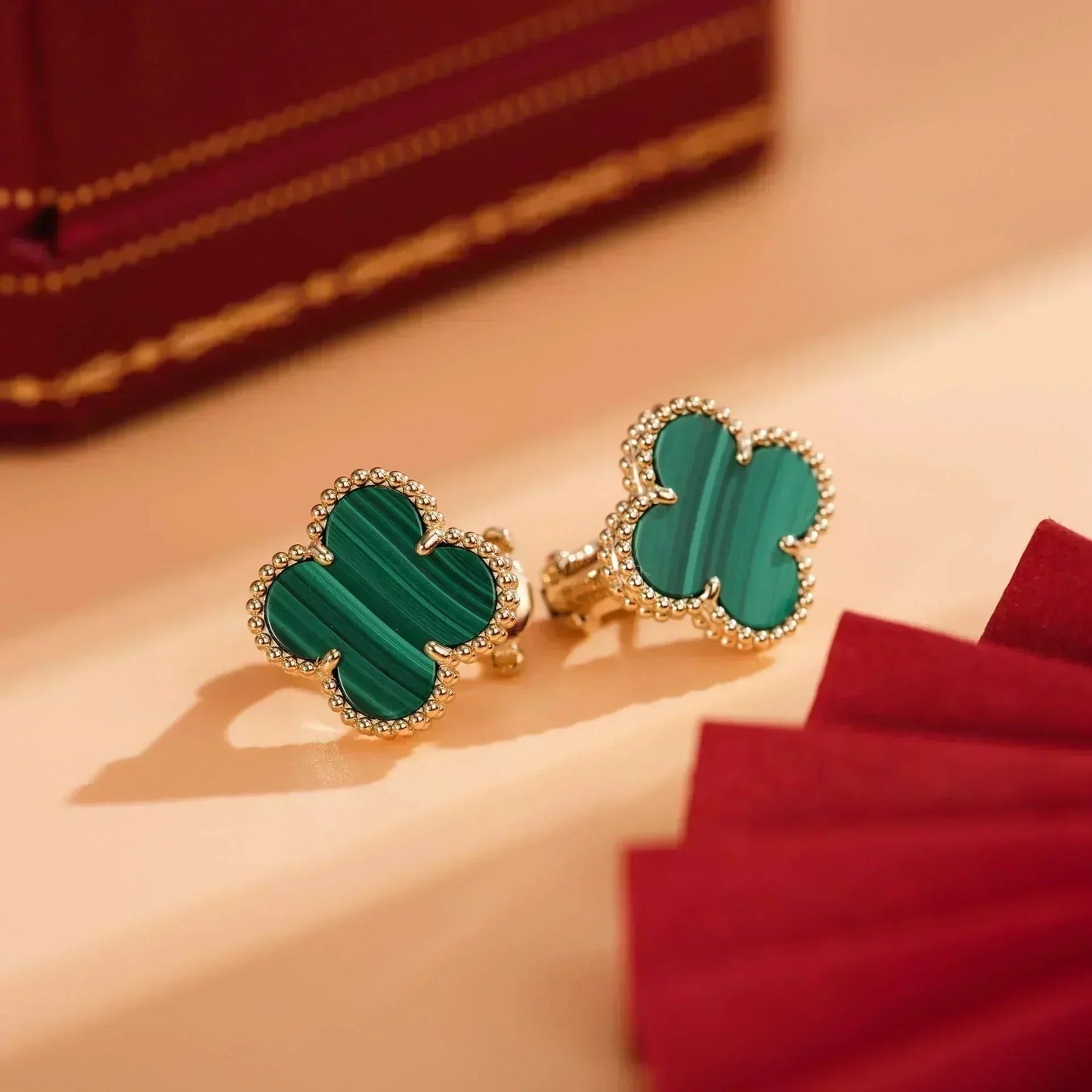 [✨ROSE✨]CLOVER MEDIUM 1 MOTIFS MALACHITE  EARRINGS
