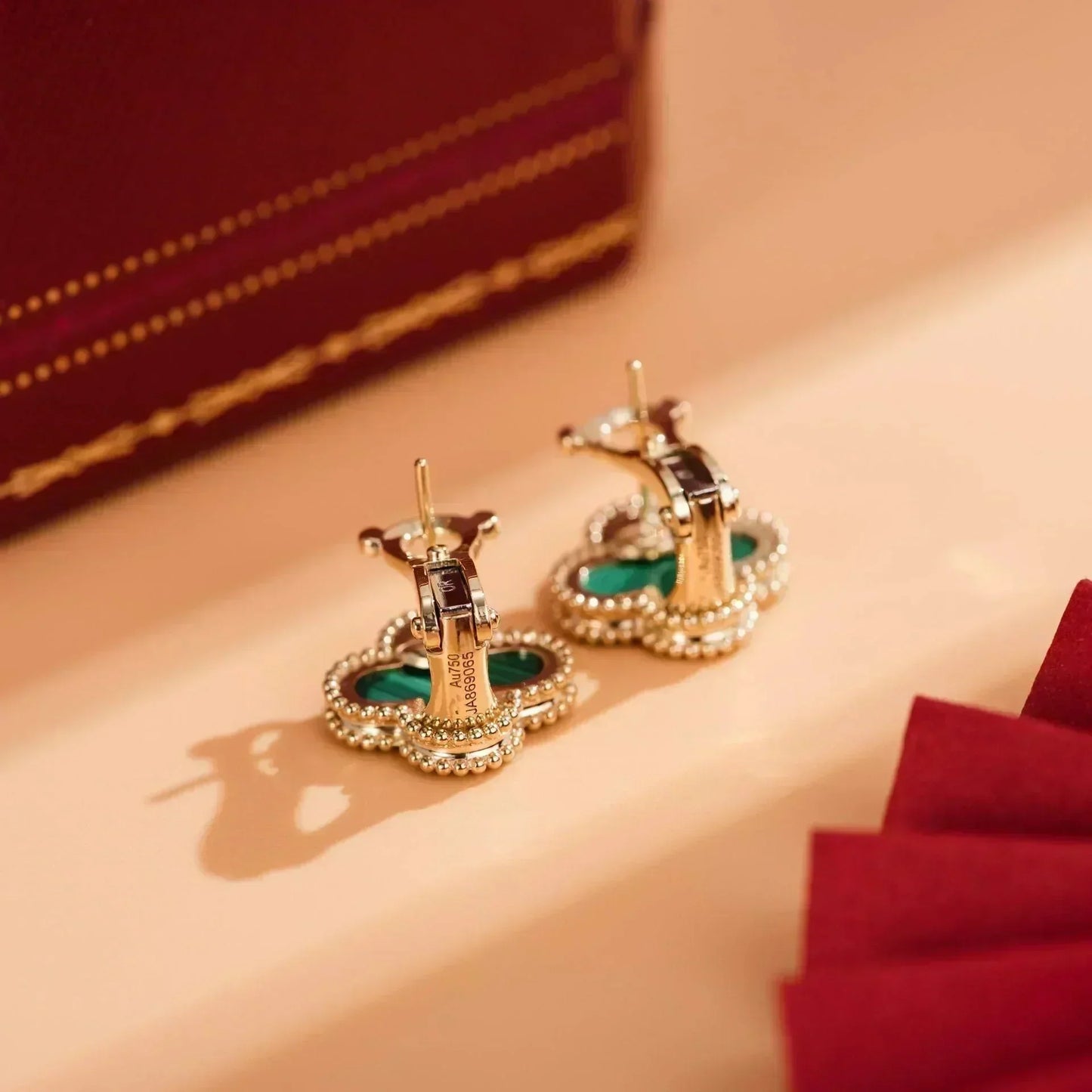 [✨ROSE✨]CLOVER MEDIUM 1 MOTIFS MALACHITE  EARRINGS