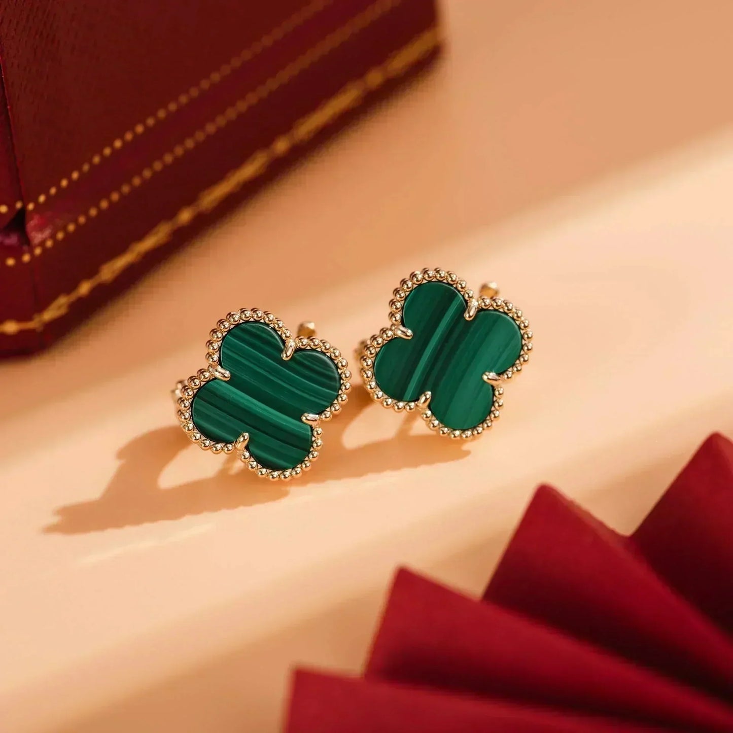 [✨ROSE✨]CLOVER MEDIUM 1 MOTIFS MALACHITE  EARRINGS