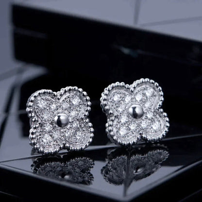 [✨ROSE✨]CLOVER 1 MOTIFS DIAMOND STUD EARRINGS SILVER