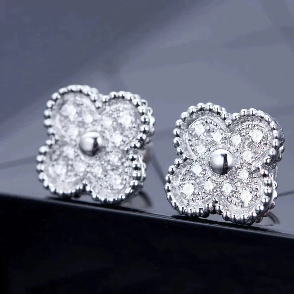 [✨ROSE✨]CLOVER 1 MOTIFS DIAMOND STUD EARRINGS SILVER