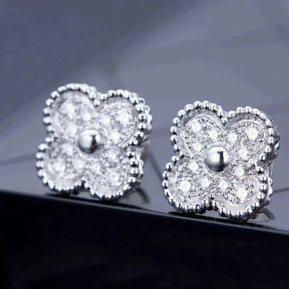 [✨ROSE✨]CLOVER 1 MOTIFS DIAMOND STUD EARRINGS SILVER