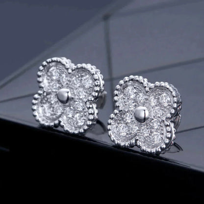 [✨ROSE✨]CLOVER 1 MOTIFS DIAMOND STUD EARRINGS SILVER