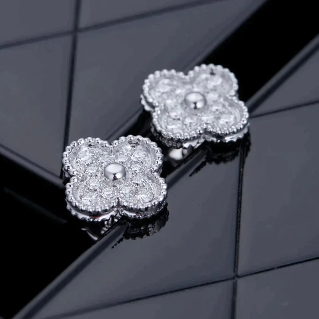 [✨ROSE✨]CLOVER 1 MOTIFS DIAMOND STUD EARRINGS SILVER