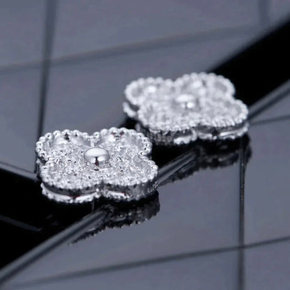 [✨ROSE✨]CLOVER 1 MOTIFS DIAMOND STUD EARRINGS SILVER