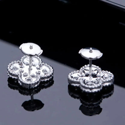 [✨ROSE✨]CLOVER 1 MOTIFS DIAMOND STUD EARRINGS SILVER