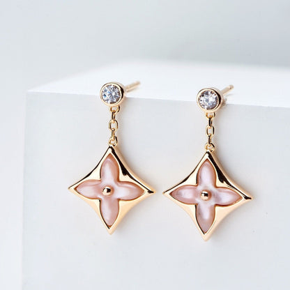 [✨ROSE✨]DOUBLE STAR PINK GOLD MOP DROP EARRINGS