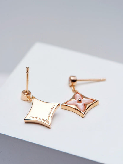 [✨ROSE✨]DOUBLE STAR PINK GOLD MOP DROP EARRINGS