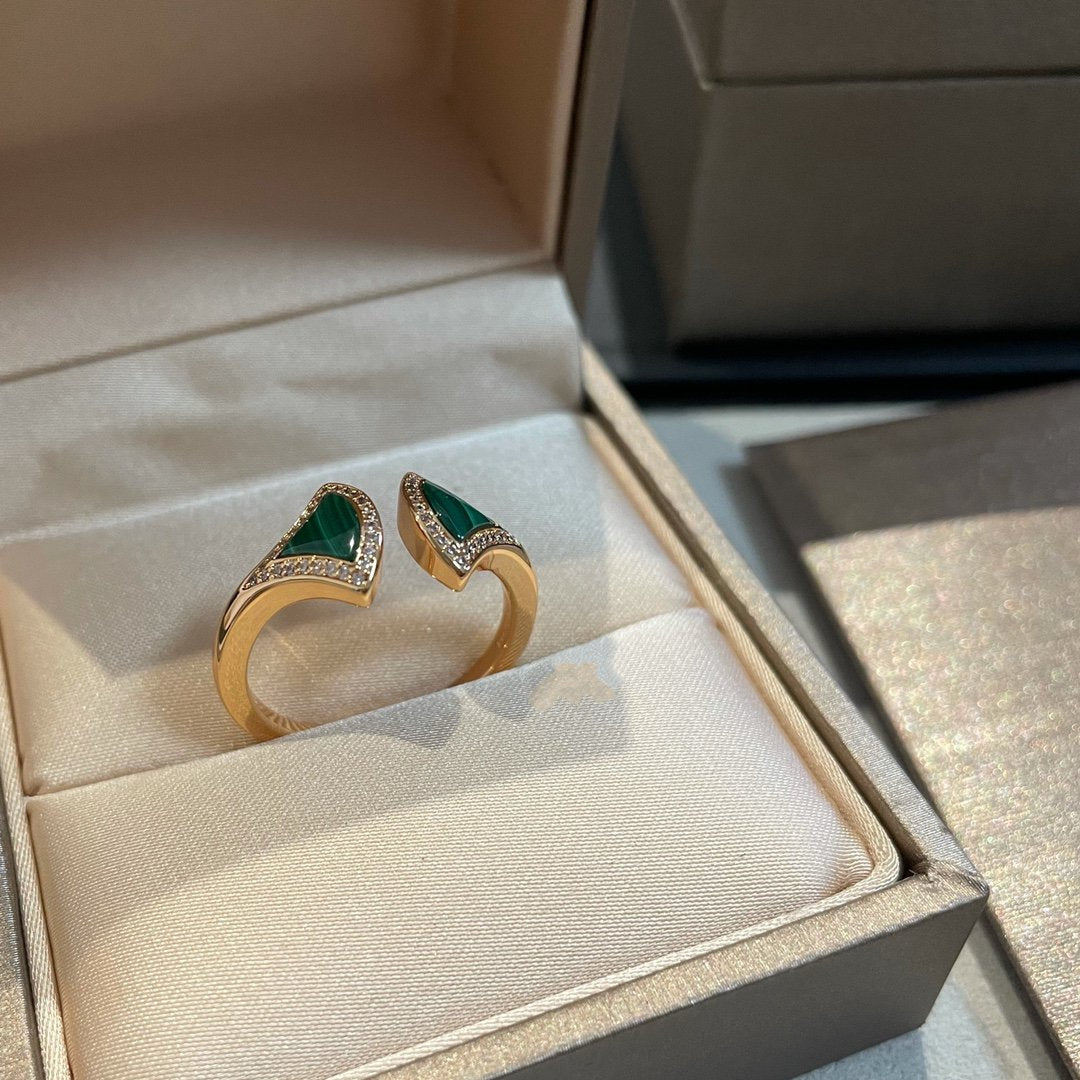 [✨ROSE✨]DREAM MALACHITE DIAMOND OPEN RING