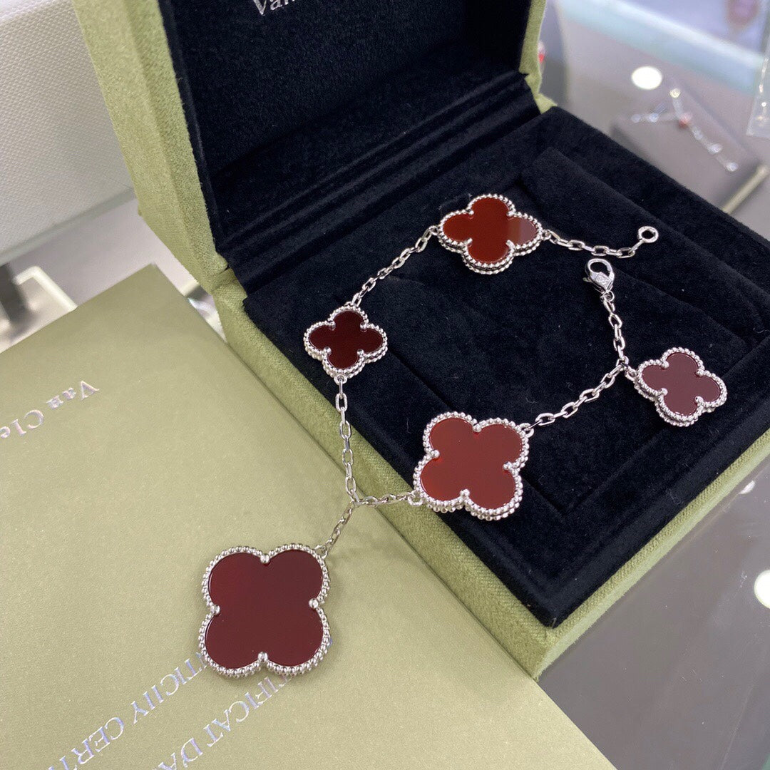 [✨ROSE✨]CLOVER 5 MOTIFS SIVLER CARNELIAN BRACELET