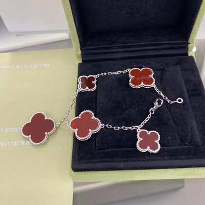 [✨ROSE✨]CLOVER 5 MOTIFS SIVLER CARNELIAN BRACELET