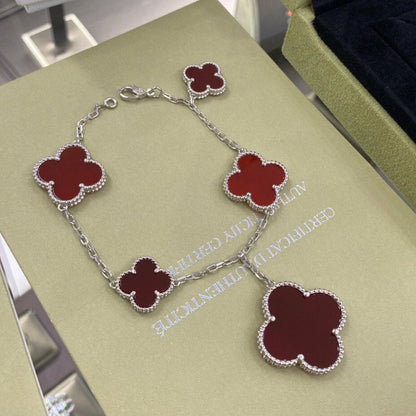 [✨ROSE✨]CLOVER 5 MOTIFS SIVLER CARNELIAN BRACELET