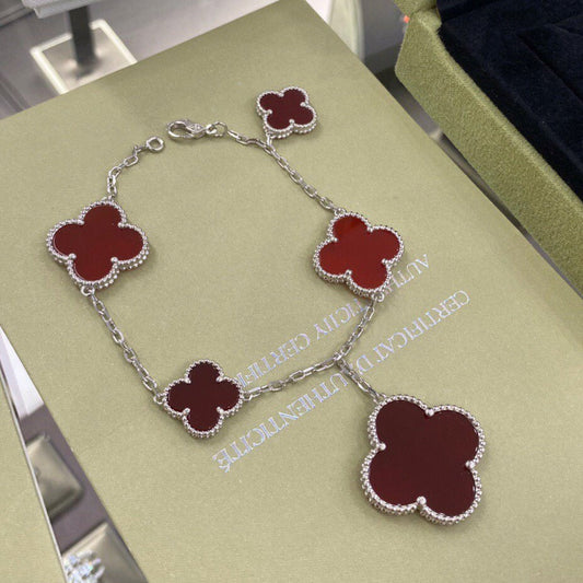 [✨ROSE✨]CLOVER 5 MOTIFS SIVLER CARNELIAN BRACELET