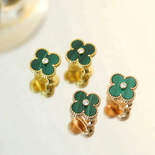 [✨ROSE✨]CLOVER MEDIUM 1 MOTIFS MALACHITE DIAMOND EARRINGS