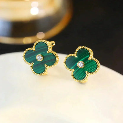 [✨ROSE✨]CLOVER MEDIUM 1 MOTIFS MALACHITE DIAMOND EARRINGS