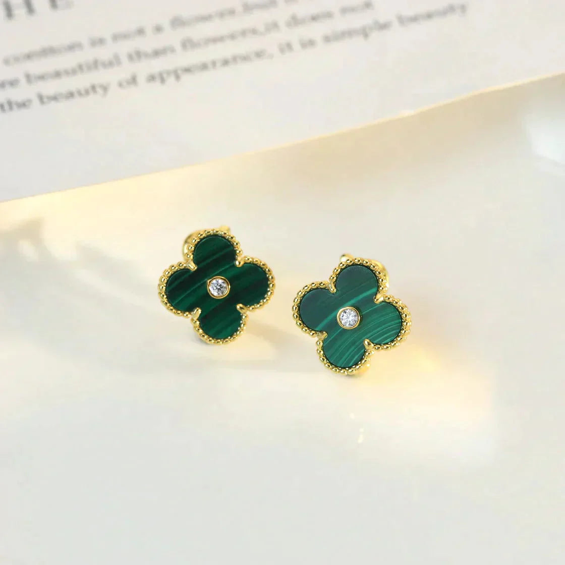 [✨ROSE✨]CLOVER MEDIUM 1 MOTIFS MALACHITE DIAMOND EARRINGS