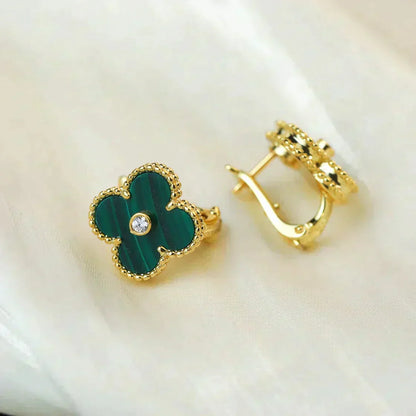 [✨ROSE✨]CLOVER MEDIUM 1 MOTIFS MALACHITE DIAMOND EARRINGS