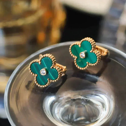 [✨ROSE✨]CLOVER MEDIUM 1 MOTIFS MALACHITE DIAMOND EARRINGS