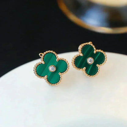 [✨ROSE✨]CLOVER MEDIUM 1 MOTIFS MALACHITE DIAMOND EARRINGS