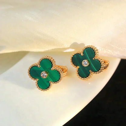 [✨ROSE✨]CLOVER MEDIUM 1 MOTIFS MALACHITE DIAMOND EARRINGS