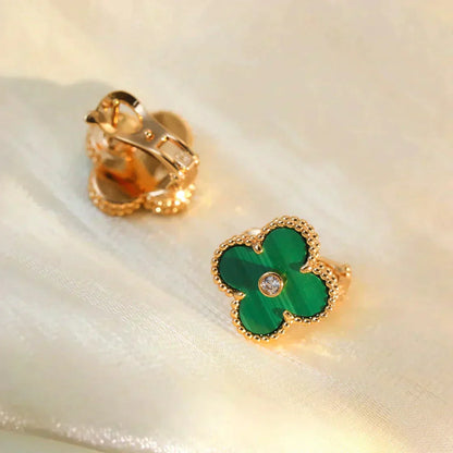 [✨ROSE✨]CLOVER MEDIUM 1 MOTIFS MALACHITE DIAMOND EARRINGS