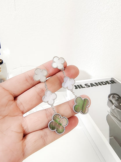[✨ROSE✨]CLOVER 3 MOTIFS CHALCEDONY DARK MOP SILVER EARRINGS