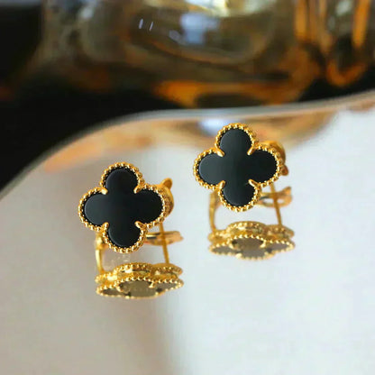 [✨ROSE✨]CLOVER MEDIUM 1 MOTIFS  ONYX STUD EARRINGS